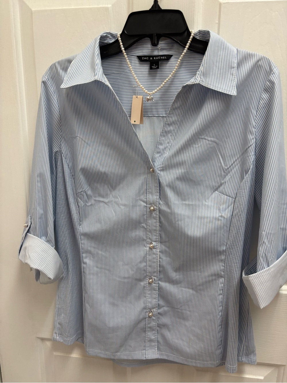 Zac & Rachel Women’s Light Blue Pinstripe Button-Up Shirt